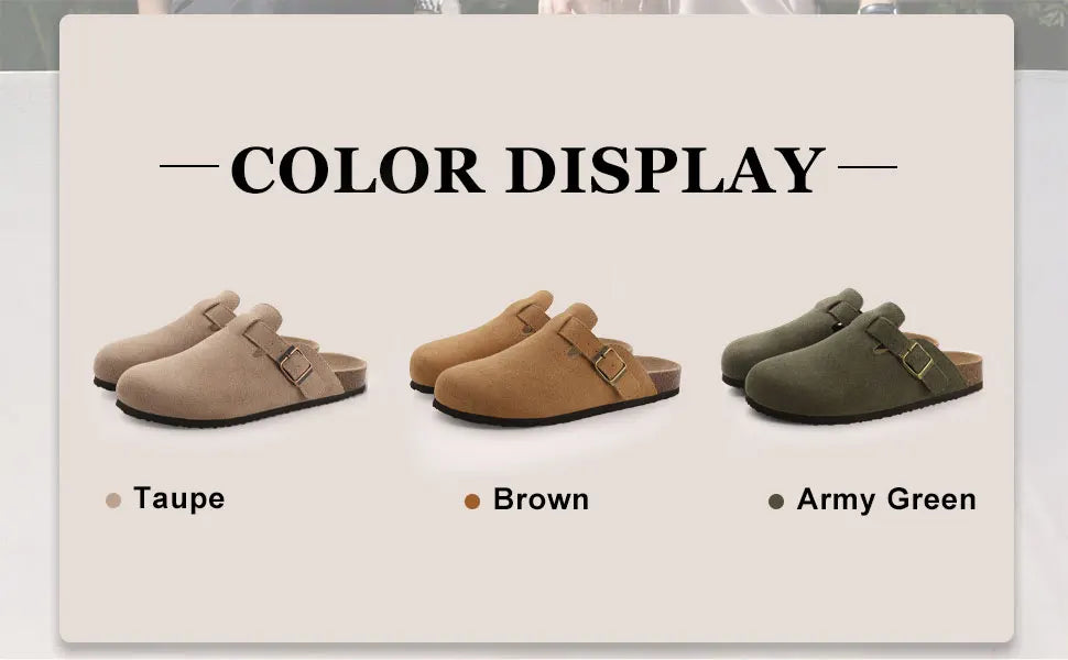Kidmi Genuine Leather Clogs Cork Footbed Indoor and Outdoor Slippers Cow Suede Mules With Adjustable Strap