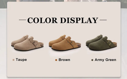 Kidmi Genuine Leather Clogs Cork Footbed Indoor and Outdoor Slippers Cow Suede Mules With Adjustable Strap