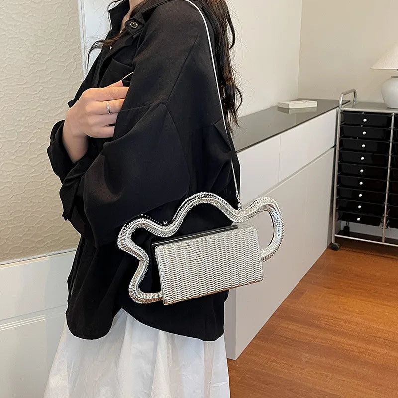2026 Luxury Designer Women's Shoulder Bags Silver Evening Clutch Bag Trend Clip Party Purse Fashion Crossbody Handbag