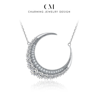 CHARMING Luxury Moon D VVS1 Moissanite Necklace 925 Sterling Silver for Women Daily Jewelry Birthday Gift Engagement Anniversary