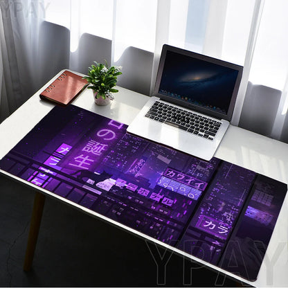Pixel Mouse Pad Japan Street Large Gamer Mousepad Keyboard Mat Office Mouse Mats Rubber Slipamt Deskpad XXL Table Mat