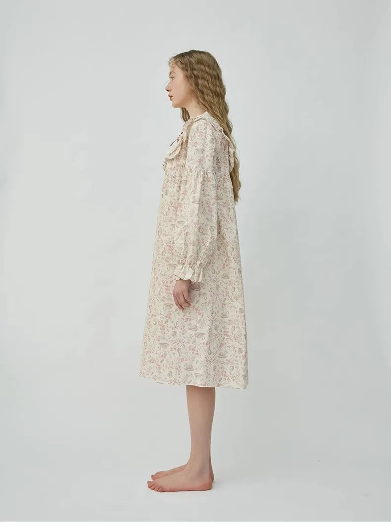 New Spring and Fall Ladies Nightgown Cute Sweet Lace Lacy Lazy Wind Girl Students Foreign-Style Pajamas Home Wear Dresses