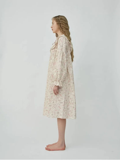 New Spring and Fall Ladies Nightgown Cute Sweet Lace Lacy Lazy Wind Girl Students Foreign-Style Pajamas Home Wear Dresses