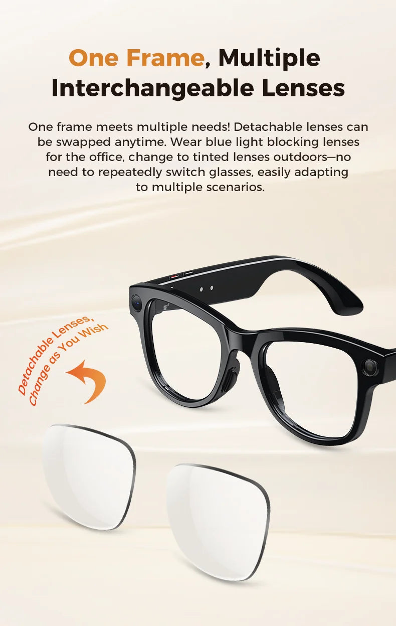 AI Smart Glasses 4KHD Camera 3600mAh Charging Case 120+Language Translation Bluetooth Call Music Sunglasses Outdoor Color Change