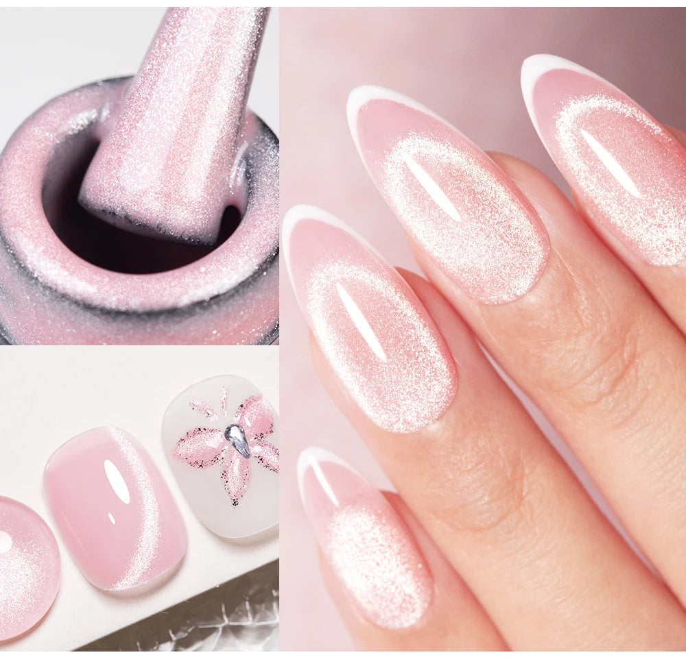AWStorG 7.5ml Light Color Cat Eye Gel Nail Polish Pink Semi Permanent Glitter Magnetic Gel Soak Off UV LED Varnish Nail Art