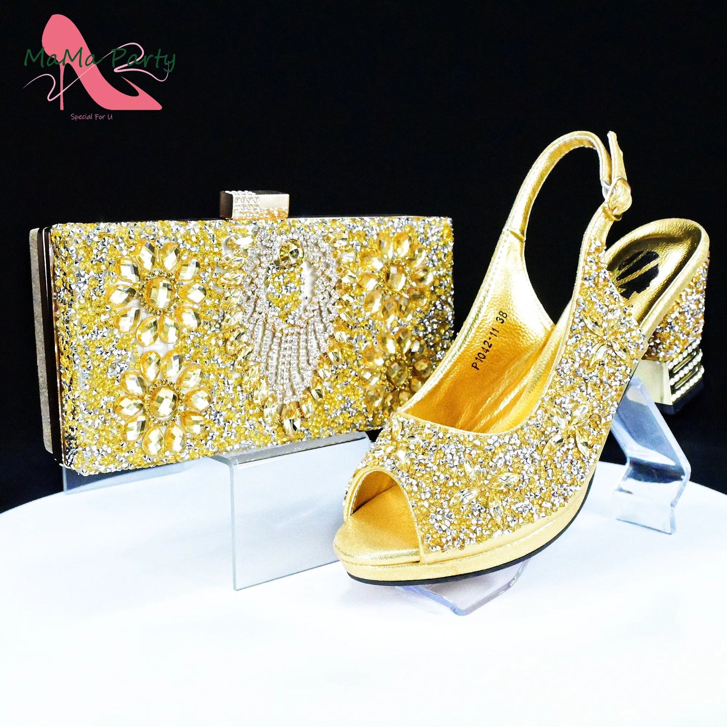 2025 Fashion Style Nigerian Ladies Lovely Shoes and Bag to Match Set in Gold Color Specials Pumps for Dress