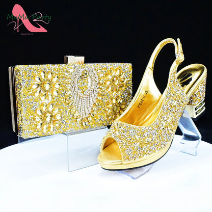 2025 Fashion Style Nigerian Ladies Lovely Shoes and Bag to Match Set in Gold Color Specials Pumps for Dress