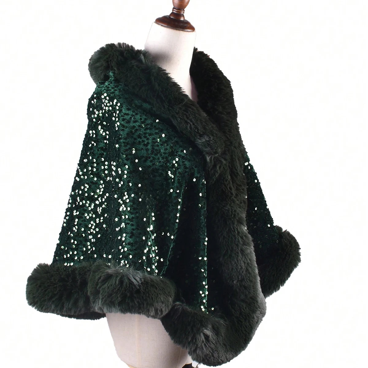 1PC Shiny Sequin Plush Shawl for Women Party Warmth Versatile Faux Fur Collar Blingbling Fashionable Shawl