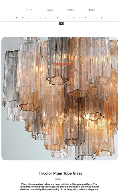 Round Murano Glass Ceiling Chandelier For Dining Living Room Bedroom Foyer Amber Glass Crystal Tube Hanging Chandelier Lights