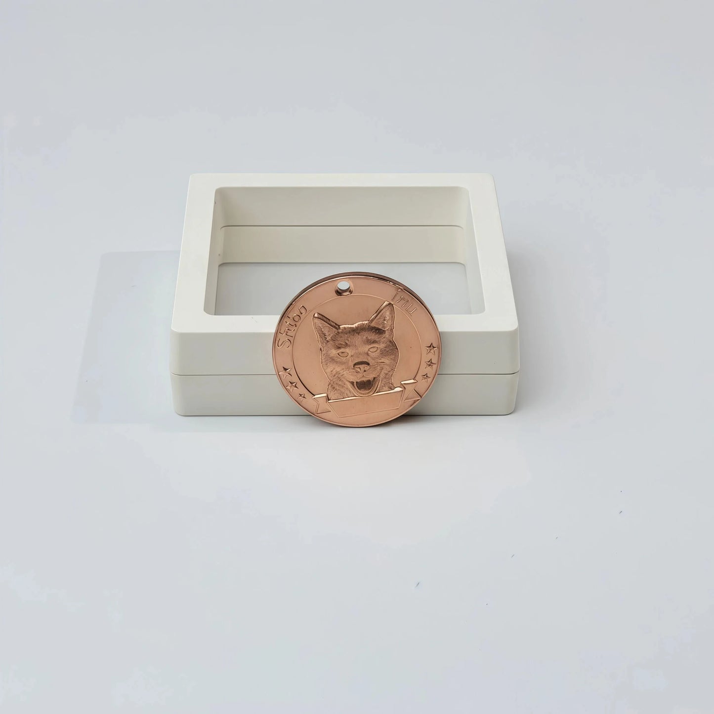 33mm Pure Red Copper Dog Tag, 3D Embossed Shiba Inu Pattern Round Pet ID Tag, Custom Engraved Dog Collar Name Tag for Medium Dog