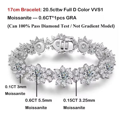 BXINY Luxury Sunflower Moissanite Jewelry Set Necklace&Bracelet 100% S925 Silver Certified Diamond for Women Bride Wedding Gifts
