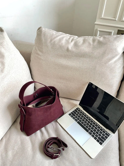 Suede Cowhide fashion ladeis shoulder cross brown bags luxury designer women coffe handbags angola red
