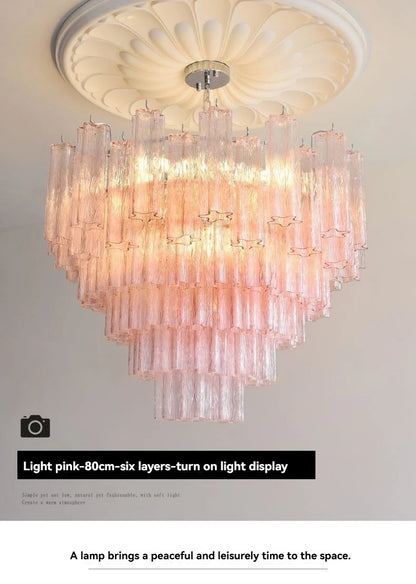 Designer Murano Ceiling Chandeliers Pink Colorful Glass LED Hanging Pendant Lights for Living Dining Room Bar Villa Art Lighting