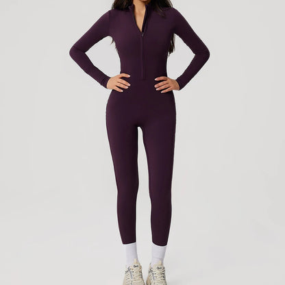 Yoga Boilersuit Long Sleeved Women's Sportswear Gym Zipper Jumpsuits Workout High-intensity Fitness One-piece Skin-tight Garment