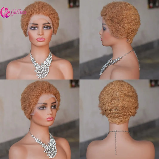 13x4 Lace Frontal Human Hair Pixie Wigs Brazilian Afro Kinky Virgin Remy Curly Afro Wig High Quality Comfortable Soft Natural