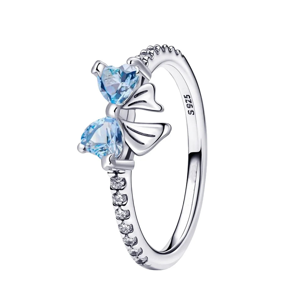 Luxury Original 925 Sterling Silver Heart Bow Pearl Flower Four Leaf Clover Ring fit Women's Fine Jewelry Valentine's Day Gifts