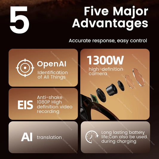 AI Smart Glasses 13MP 5K Camera 32GB ROM HD Photo Identify Objects ChatGPT Video Call Translation Music WiFi Bluetooth Eyewear