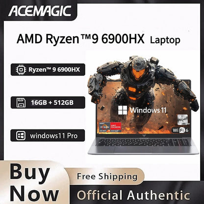 ACEMAGIC AMD Ryzen 9 6900HX Gaming Laptop 16 Inch IPS Display 16GB LPDDR5 512GB NVMe SSD Radeon 680M Graphics Windows 11 Pro WiF