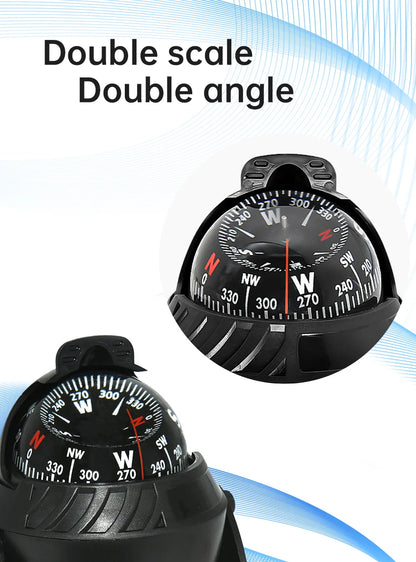 For Boat Yacht Car Waterproof Navigation Compass With Electronic LED Light White/Black Marine Sea Pivoting Marine Compass