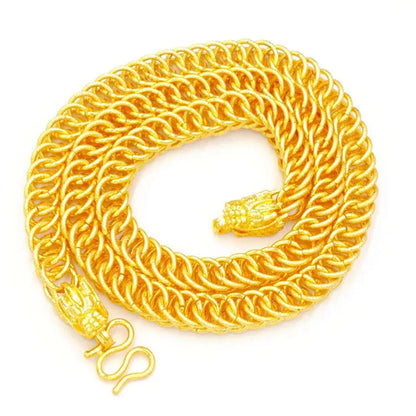 Outdoor Wear-Resistant Dragon Head Double Row Necklace For Men 24K Gold AU999, durable for daily labor and sports