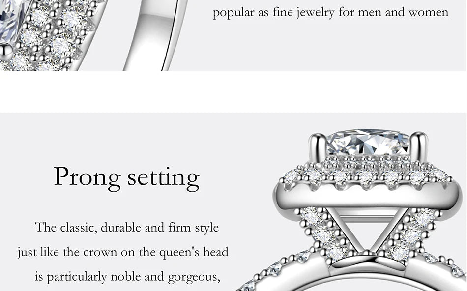 PERFANY 1CT Princess Square Cut Moissanite Ring Women S925 Pure Silver Laboratory Diamond Wedding Fashion Luxury Jewelry