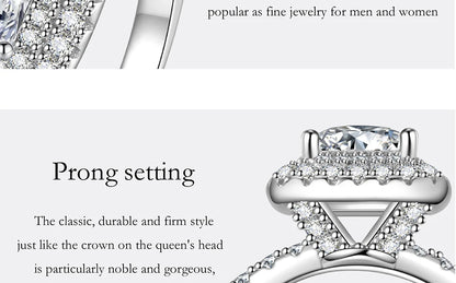 PERFANY 1CT Princess Square Cut Moissanite Ring Women S925 Pure Silver Laboratory Diamond Wedding Fashion Luxury Jewelry