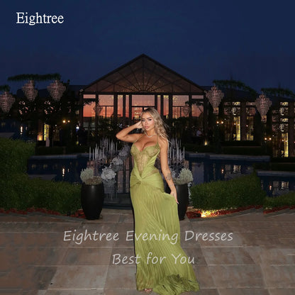 Eightree Glamorous Halter Mustard Green Prom Gowns Backless Mermaid Formal Party Gown Floor Length Evening Dress Customized