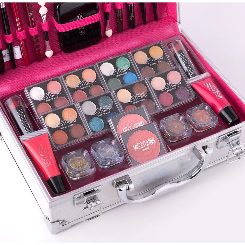 Makeup Case Set Natural Long Lasting Matte Shimmer Lipstick Eyeshadow Blush Highlight Multifunctional Full Face Cosmetic Kit