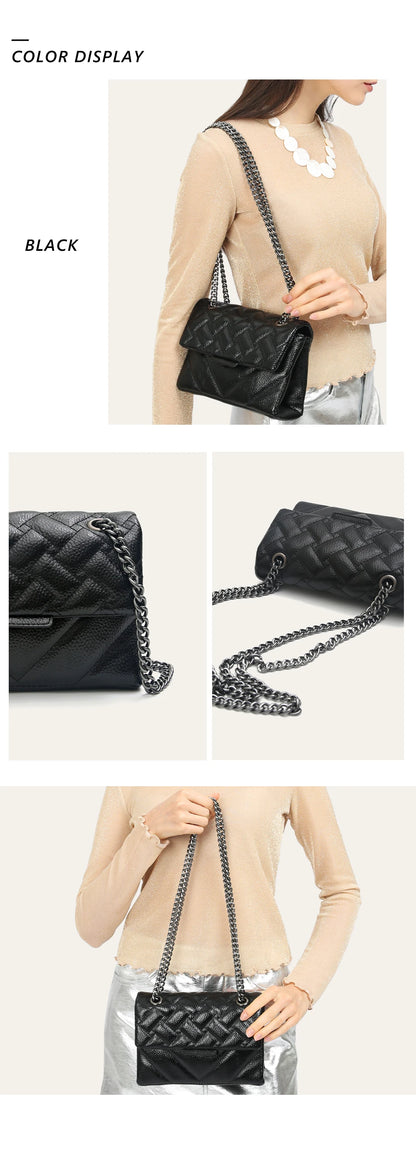Women Fashion Metallic PU Vegan Leather Handbag Luxury Quilted Flap Messenger Shoulder Bag Long Chain Purse Daily Casual Travel
