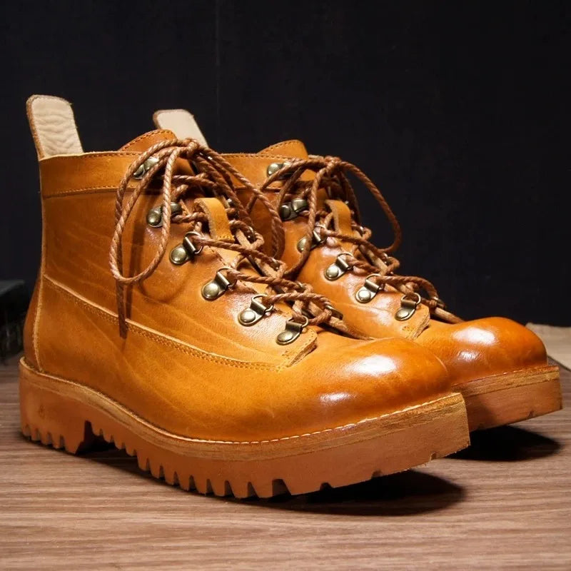 Designer Genuine Leather Office Casual Thick Sole Ankle Boots Men's Shoes Cowhide High End Fashion Work Chelsea Motorcycle Boots