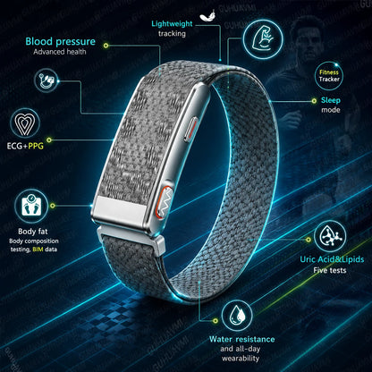 Newly Sports Smart Band,24Hours ECG+HRV,Blood Pressure,Body Fat,Screenless Design,3ATM Waterproof,BT5.3,Fitness Tracker Bracelet