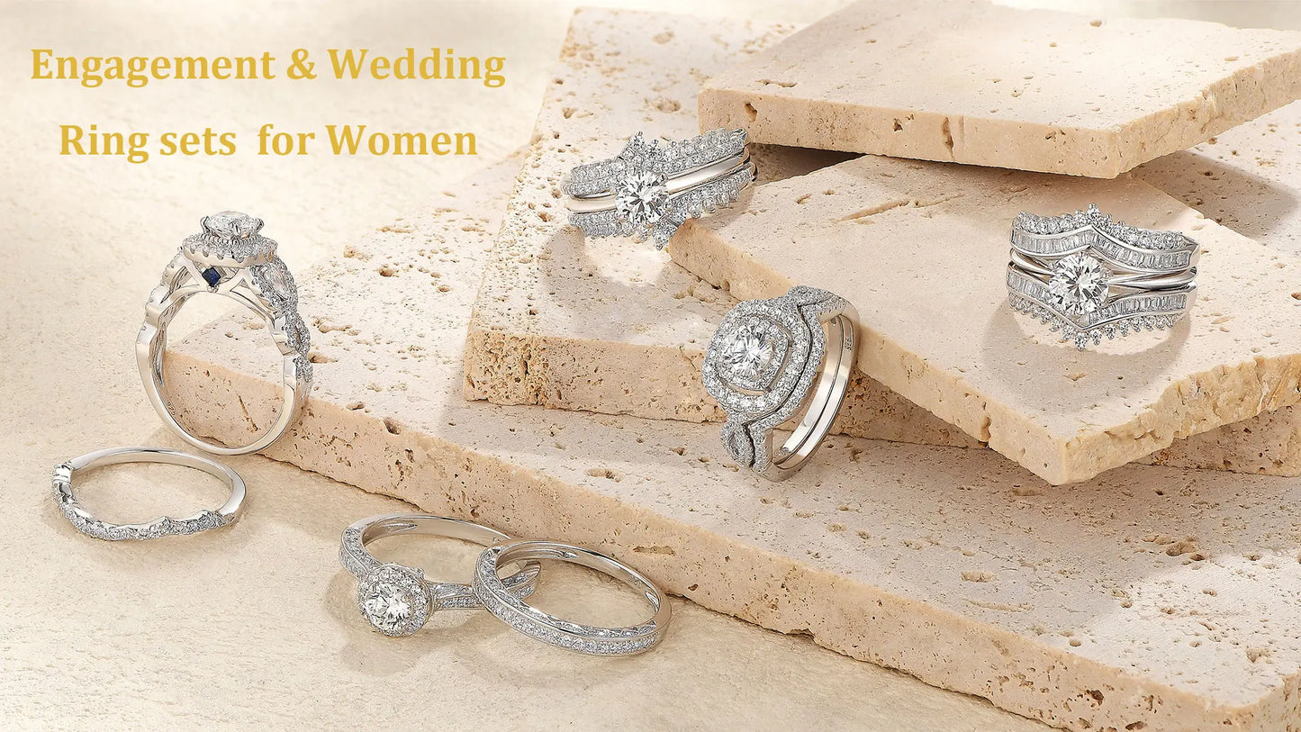 Newshe 2 Pcs GRA Certified Moissanite Princess Cut Wedding Rings Set for Women 925 Sterling Silver Engagement Ring Jewelry