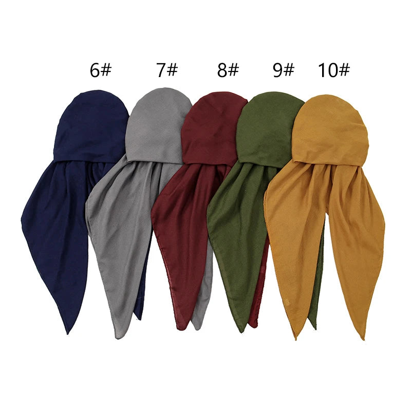 New Muslim Instant Hijab Scarf Solid Turban Thick Hair Bonnet Night Cap Turban For Sleeping Elastic Hair Cotton Bonnet For Sleep