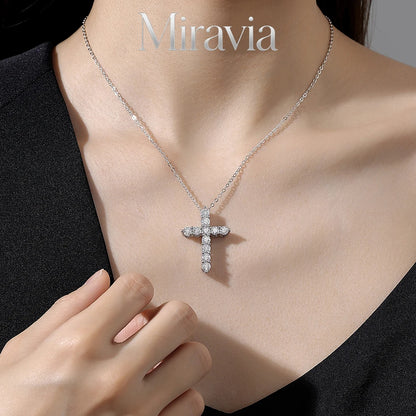Full Moissanite Cross Pendant Original 925 Sterling Silver Chain Plated White Gold Fine Necklace For Women Jewelry VVS1 D Color