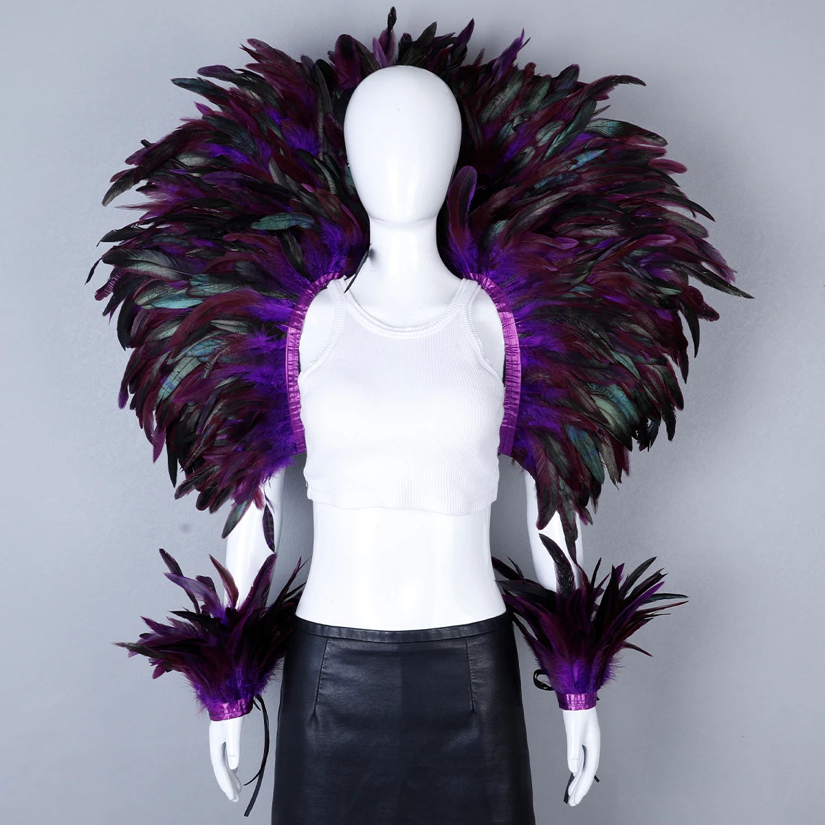 Elegant Women's 2-Piece Shawl Set Cosplay Feather Punk Style for Halloween Masquerade Ball Party Carnival New