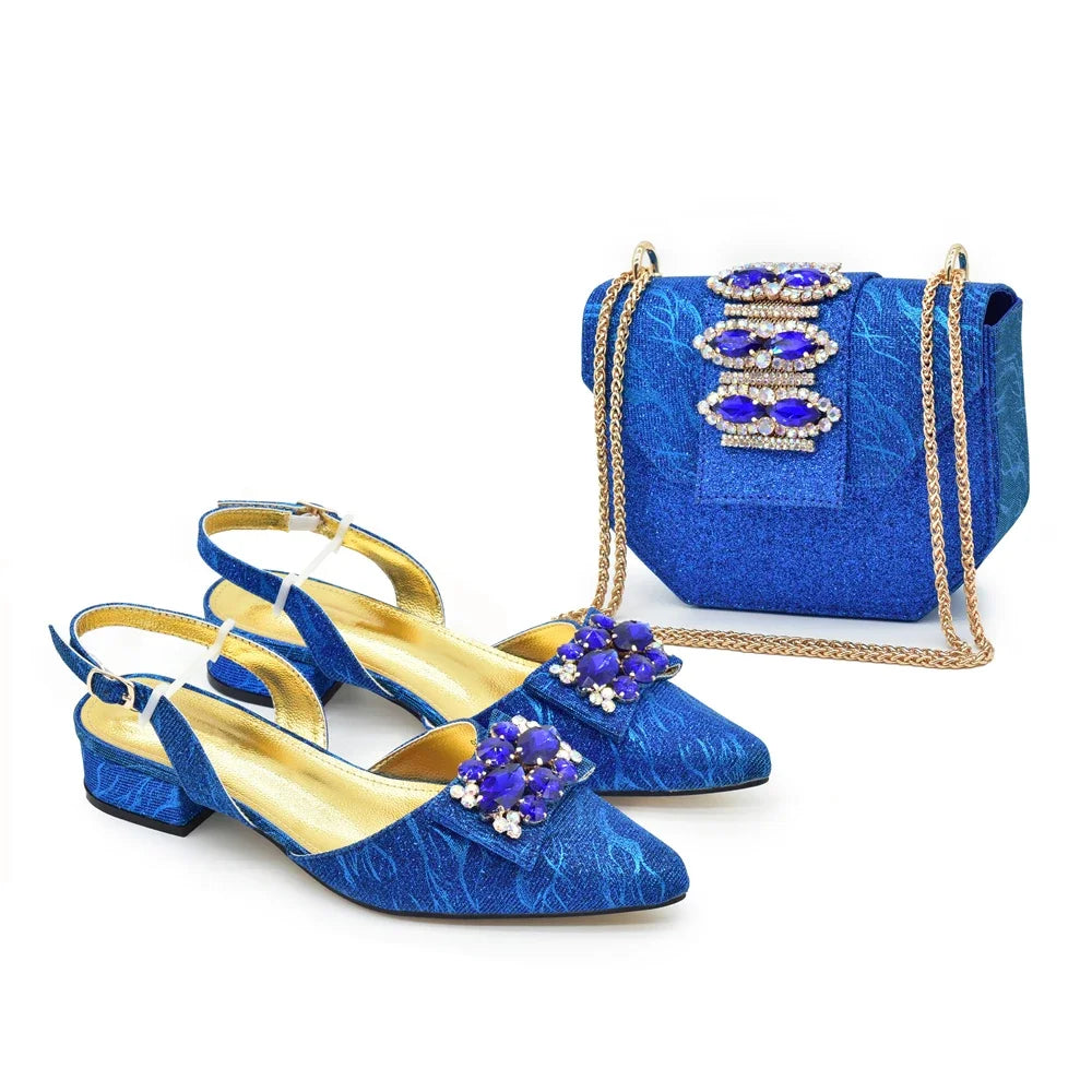 Ladies Shoe and Bag Set Latest Designers Women Nigerian Italian Shoes and Bag Set Decorated with Rhinestone Luxury Wedding Pumps