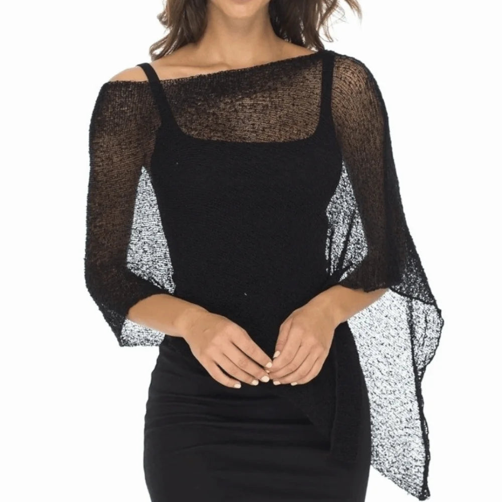 Casual Drop Shoulder Crochet Poncho Sweater Sheer Multi-wear Halter Shawl Irregular Knitted Cover-ups Vacation Outfits