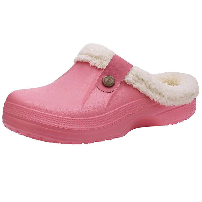 Smile Winter Fuzzy Slippers for Women Men Indoor Outdoor Fur Lined Clogs Waterproof Warm House Slippers Garden Clogs Light Shoes