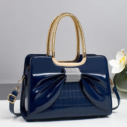 2025 New Women Luxury Designer Glossy Leather Evening Handbags Ladies Crossbody Shoulder Bag Fashion Diamond Bow Totes Bags