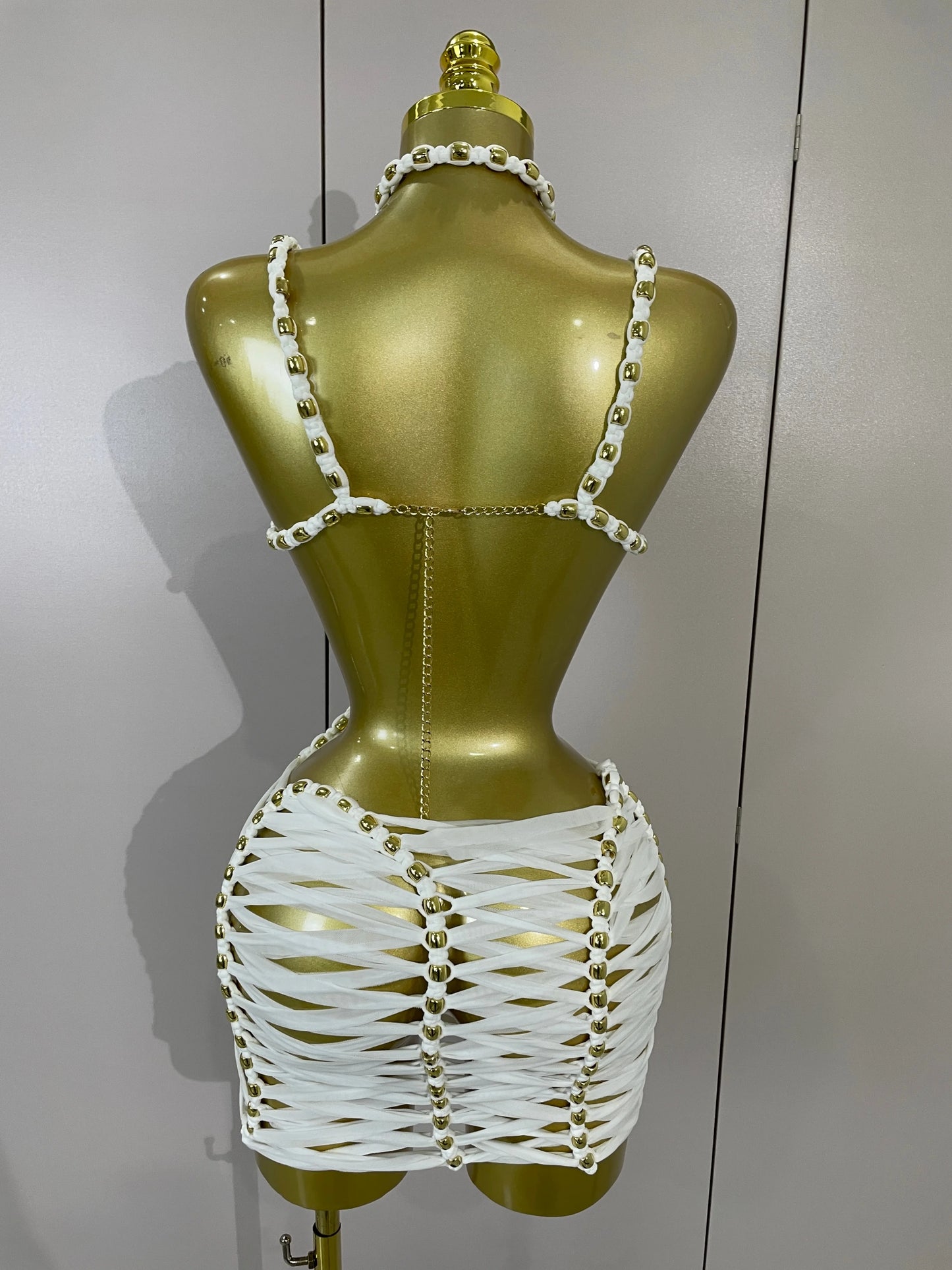 2026 Women Sexy White Halter Neck Perspective Hollow Mini Dresses Summer Backless Nightclub Party Evening Club Performance Dress