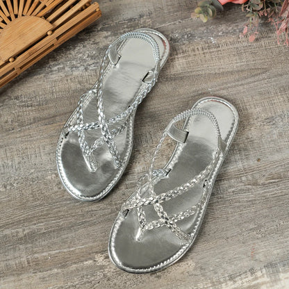 Women Beach Woven Hollow Sandals Women Flats Casual Clip Toe Sandals Summer 2026 New Fashion Walking Zapatos Dress Femme Slides