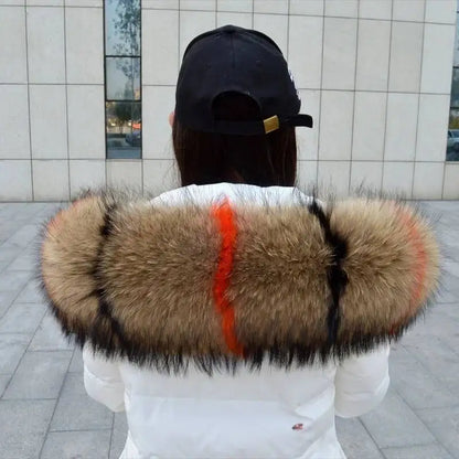 Raccoon Fur Collar Real Fur Down Jacket Parka Fur Collar Natural Fur Hood Trim Fur For Women Warm Wraps Furry Fur Scarf for Coat
