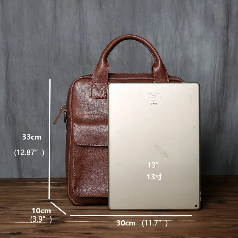 NZPJ New Retro Leather Men's Handbag Top Layer Cowhide Vertical Single Shoulder Messenger Bag Postman Briefcase Computer Bag