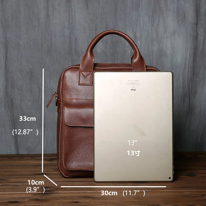 NZPJ New Retro Leather Men's Handbag Top Layer Cowhide Vertical Single Shoulder Messenger Bag Postman Briefcase Computer Bag