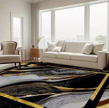 Black Geometric Large Carpet Light Luxury European and Carpet Home Sofa Tea Table Mat Indoor Outdoor Carpet Floor Mat Decoration