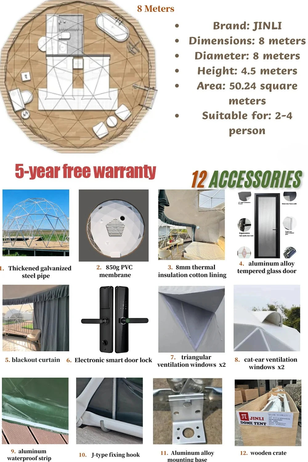 4 Season Glamping Dome Tent, Luxury Accommodation Living Dome Hotel Tent with PVC & Canvas, Factory Direct Cheap Price