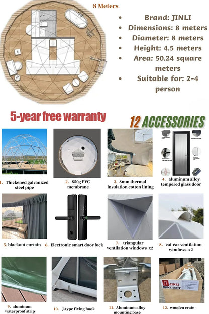 4 Season Glamping Dome Tent, Luxury Accommodation Living Dome Hotel Tent with PVC & Canvas, Factory Direct Cheap Price