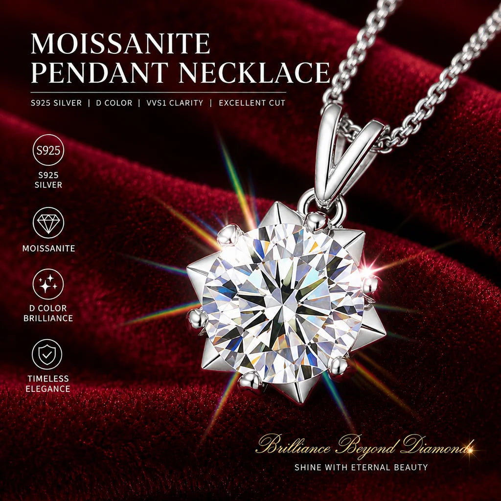 Luxury 1 Carat Moissanite Necklace Pendant D Color VVS1 S925 Sterling Silver Chain Women Engagement Wedding Jewelry With GRA