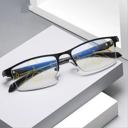 Smart Progressive Photochromic Reading Glasses Men TR90 Multi-Focus Anti Blue Ray Business Eyeglasses Fashion Half-Frame +2.5
