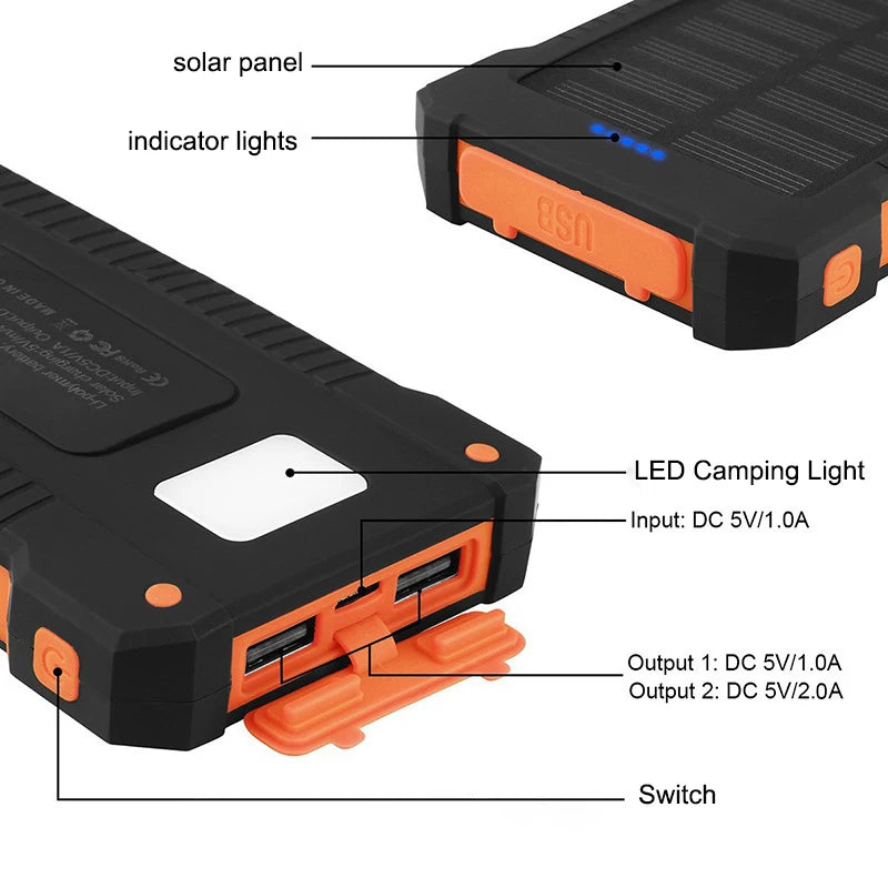Solar Power Bank 100000mAh Waterproof Portable Solar Panel Charger Powerbank for iPhone16 Samsung Huawei Xiaomi External Battery